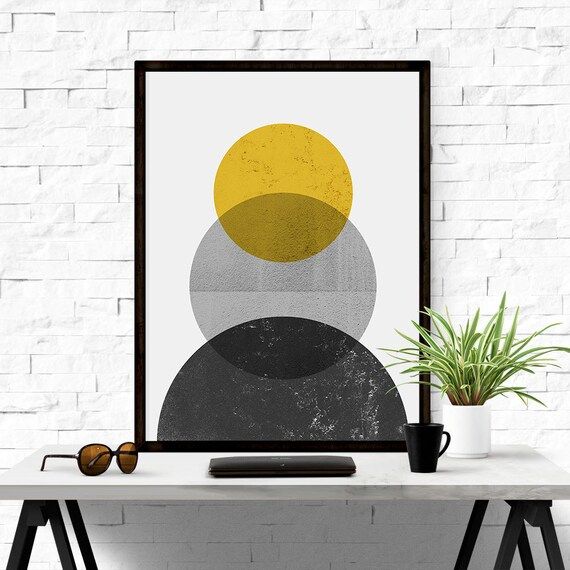 Geometric Abstract, Boho Decor, Wall Art Printable, Circle Geometric, Yellow Black, Scandinavian Pri | Etsy (US)