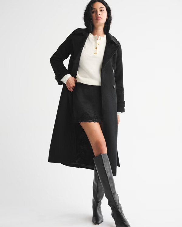 A&F Carrie Wool-Blend Trench Coat | Abercrombie & Fitch (US)
