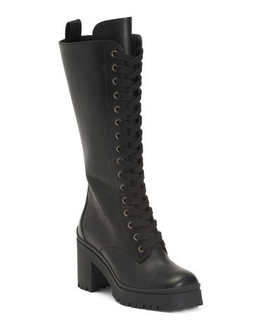 Leather Vit Pull Up Lace Up Mid Shaft Boots For Women | TJ Maxx