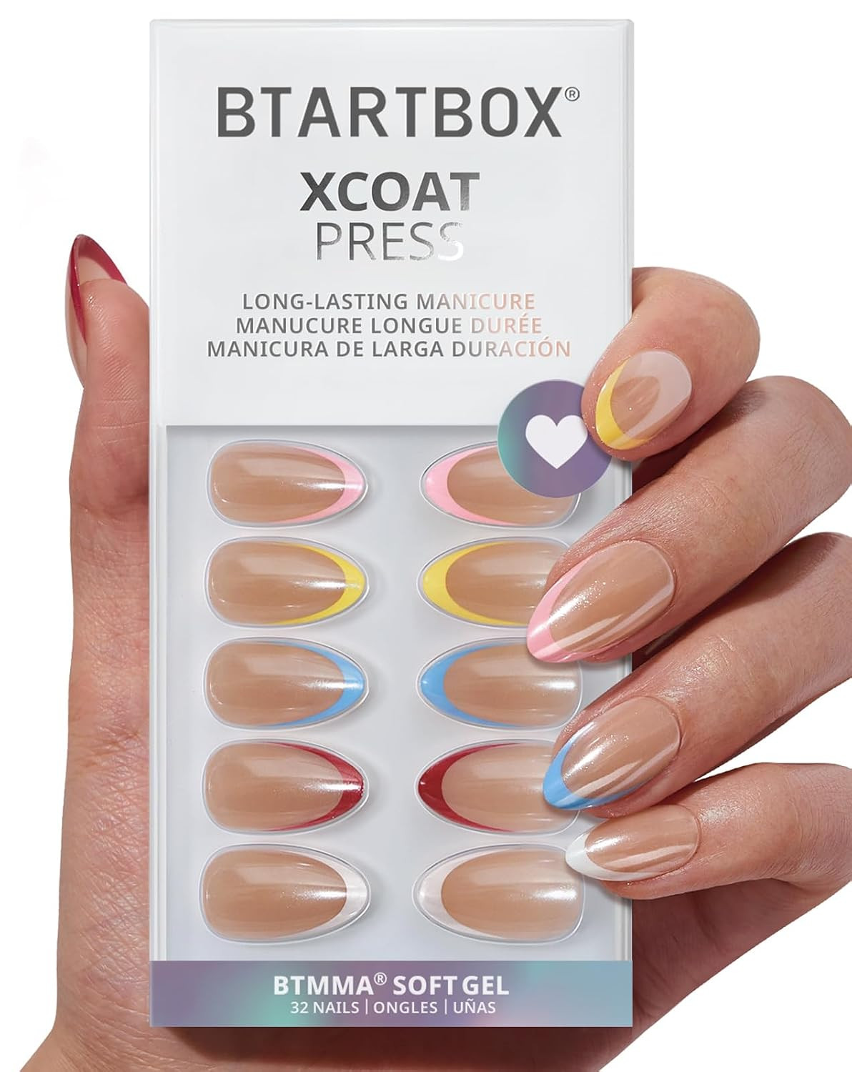 BTArtbox Press On Nails, Cha-Cha, Short Almond, Colorful French Tip, 32Ct | Lamp-Curable 4-Week W... | Amazon (US)