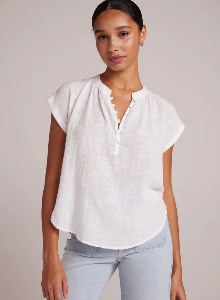 Half Placket Cap Sleeve Top - White | Bella Dahl