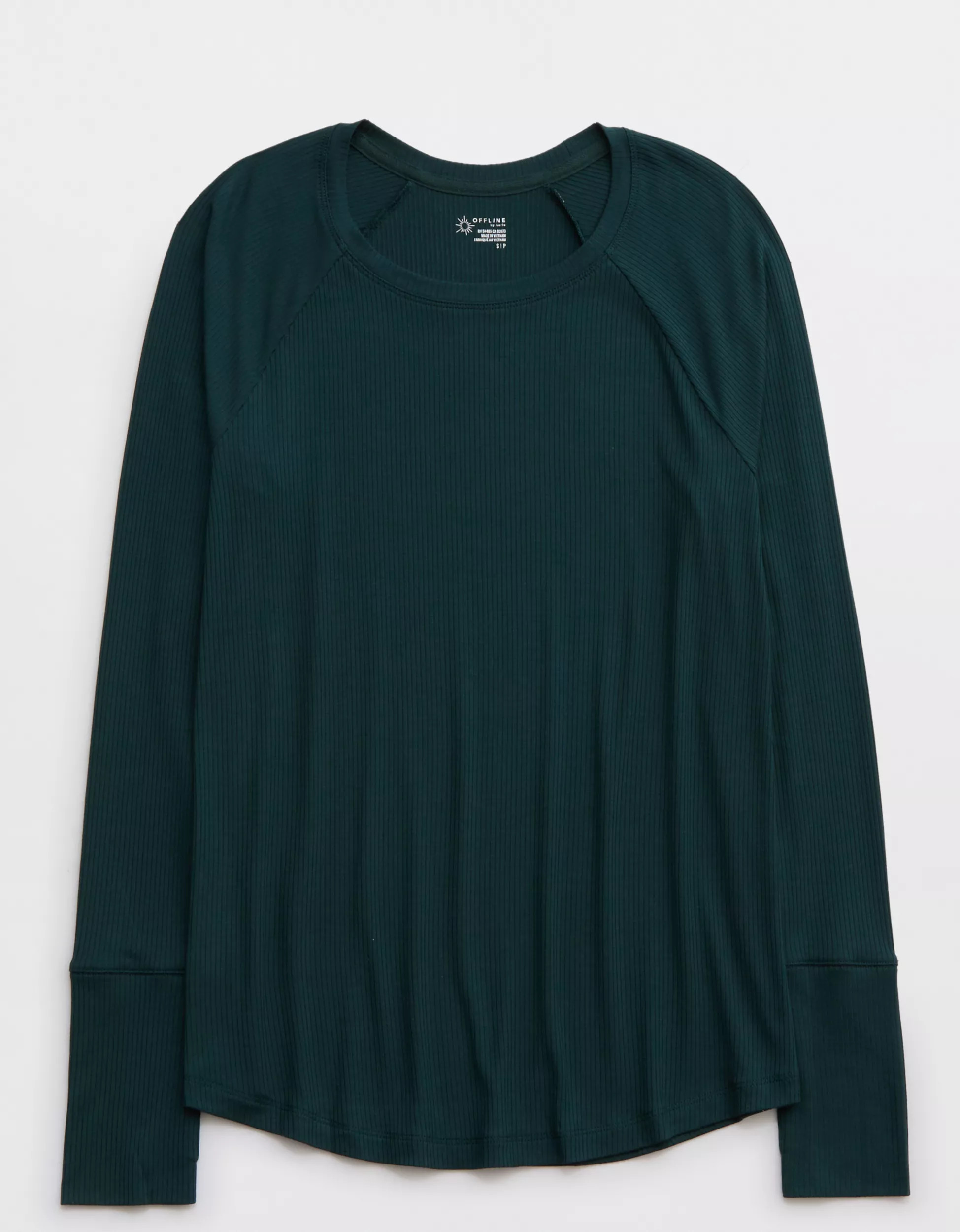 OFFLINE By Aerie Thumbs Up Ribbed Long Sleeve T-Shirt | American Eagle Outfitters (US & CA)