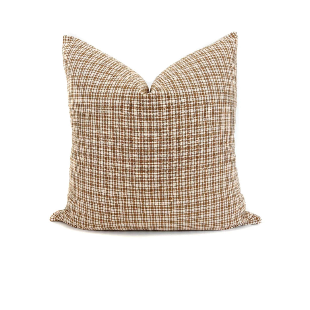 Gingham Pillow Cover: Rust & Cream Cotton-Linen Throw Pillow | Etsy (US)