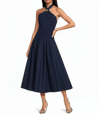 Lucy Paris Areella Halter Neck Sleeveless Mixed Media Midi Dress | Dillard's | Dillard's