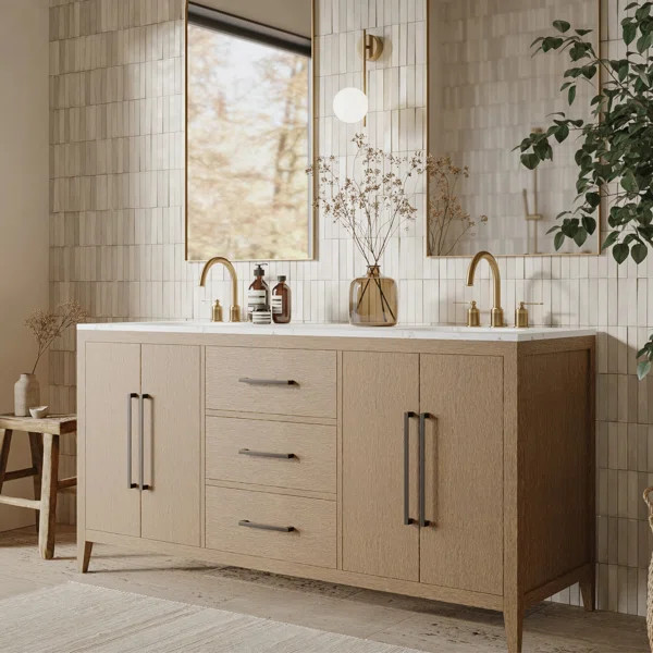 Alsup 66'' Double Bathroom Vanity with Quartz Top | Wayfair North America