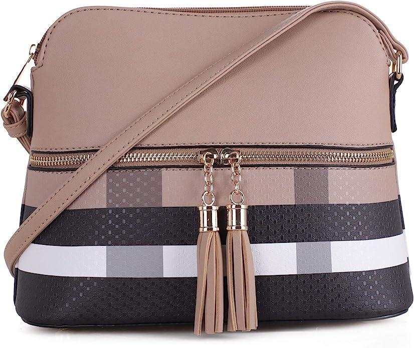 SG SUGU Lightweight Medium Dome Crossbody Bag Shoulder Bag with Tassel | Plaid Pattern | Amazon (US)