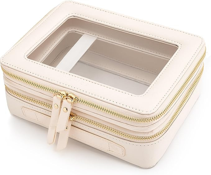 Large Clear Makeup Bags, Double Layer Cosmetic Bags with Separate Brush Compartment, Travel Toile... | Amazon (US)
