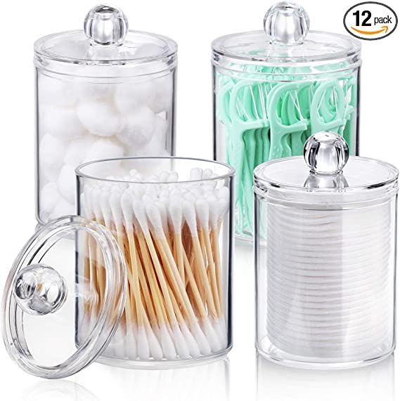 AOZITA 4 Pcs Qtip Holder Dispenser for Cotton Ball, Cotton Swab, Cotton Round Pads, Floss - 10 oz... | Amazon (US)