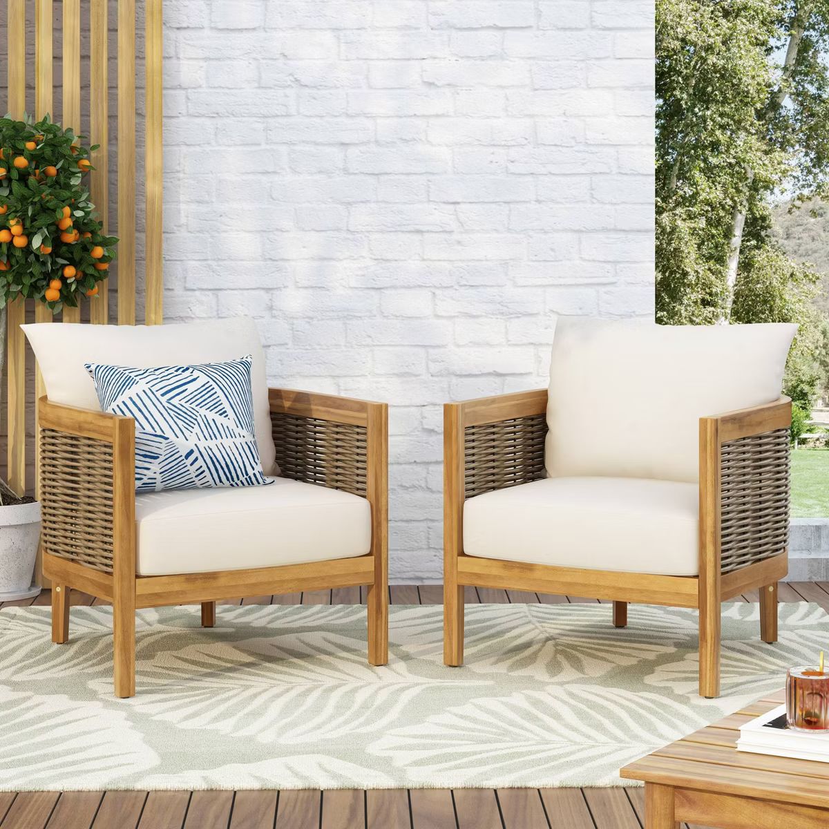 Burchett 2pk Outdoor Acacia Wood Club Chairs with Cushions - Teak/Brown/Beige - Christopher Knigh... | Target