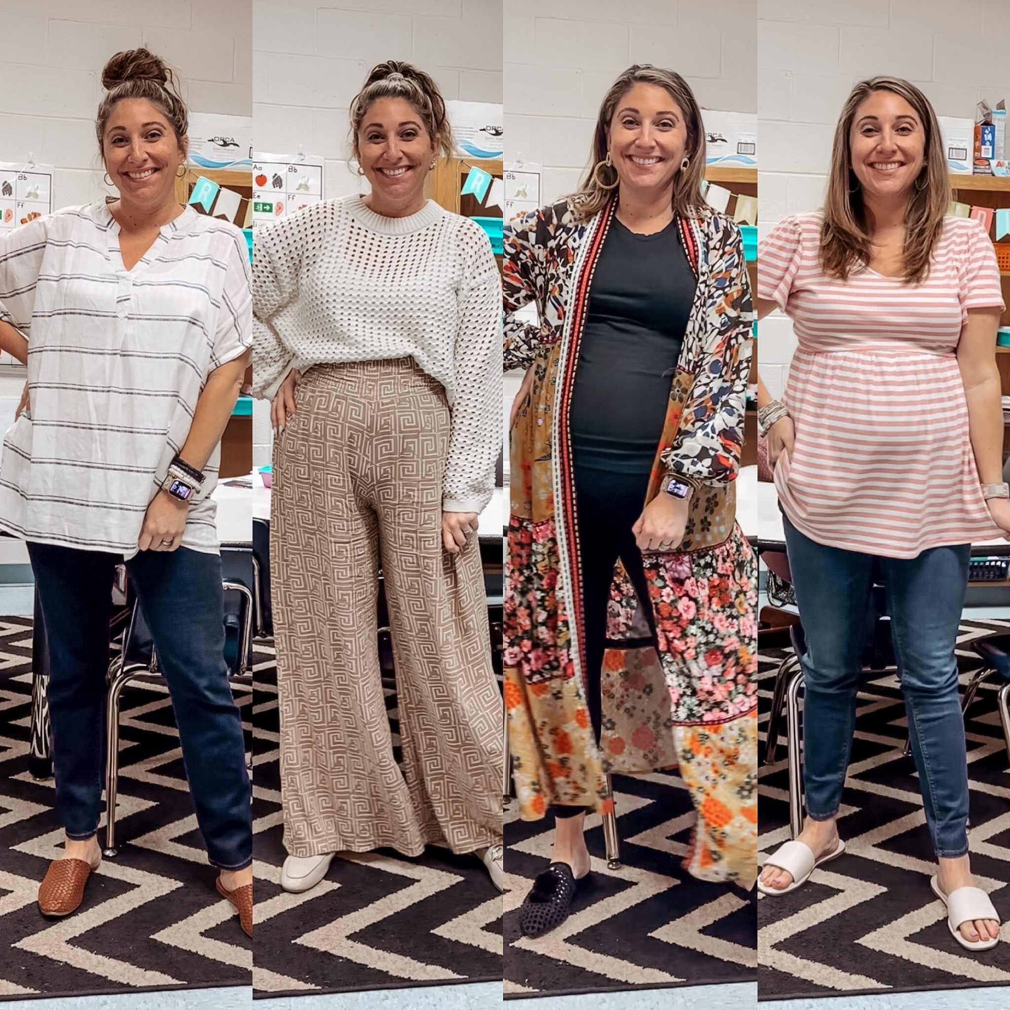 Weekly ootd teacher looks - sizing from left to right 
Top L / jeans (maternity) 14 / sweater XL / pants XL / tank L / kimono - one size / leggings (maternity) L / top L / jeans (maternity) 14 / all shoes tts 

#LTKstyletip #LTKbump #LTKworkwear