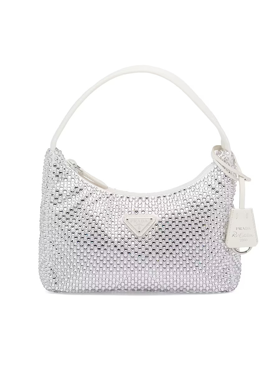 Women's Satin Mini Bag with Artificial Crystals - Silver White | Saks Fifth Avenue