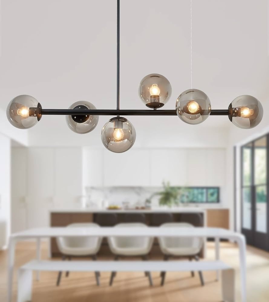 MEIXISUE Mid Century Dining Room Chandeliers 6-Light Smoke Gray Glass Globe Linear Island Lightin... | Amazon (CA)