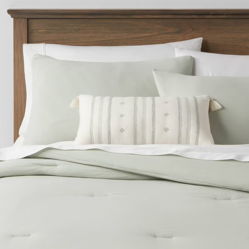 Holbrook Reversible Relaxed Washed Comforter & Sham Set with Decorative Throw Pillow - Threshold... | Target