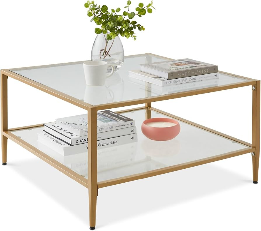 Best Choice Products 32in Square Glass Coffee Table, 2-Tier Accent Furniture for Living Room, Bed... | Amazon (US)