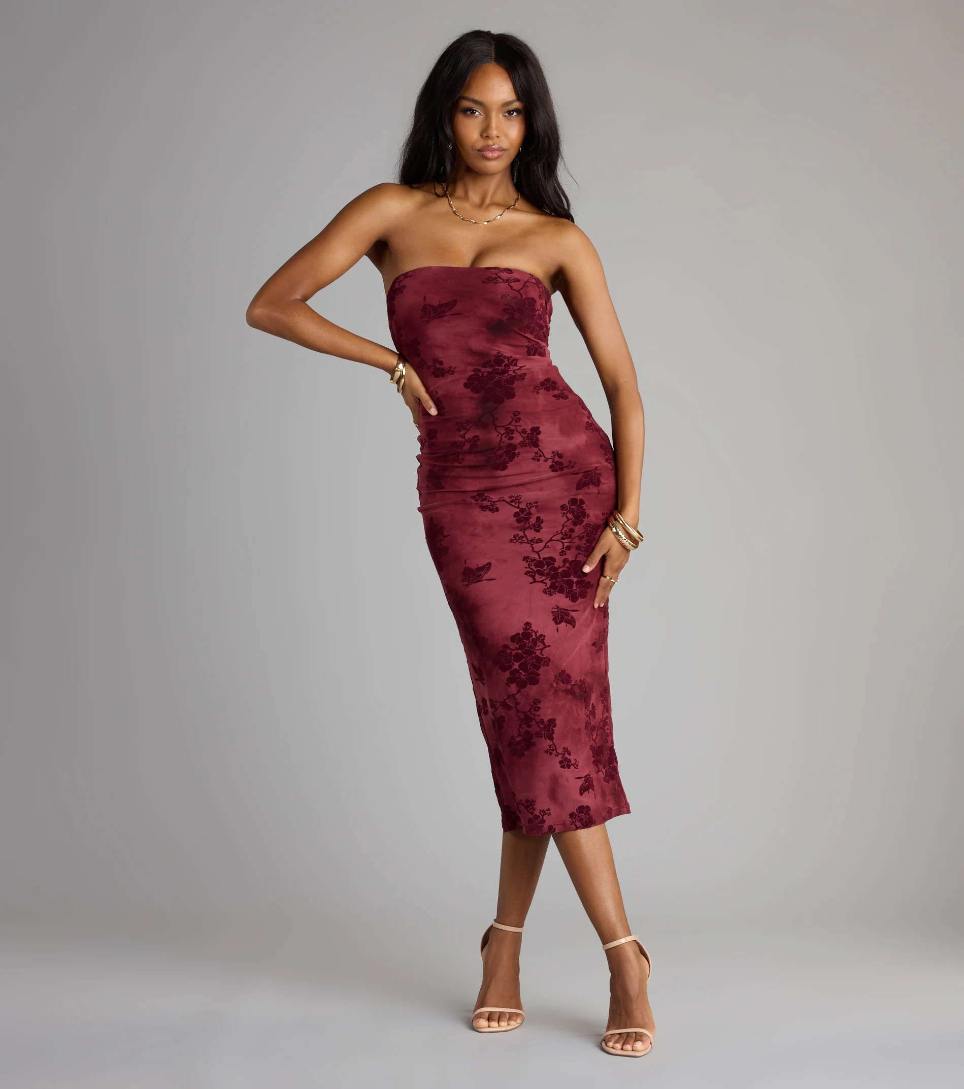 Crushing On Velvet Flocked Floral Midi Dress | Windsor Stores
