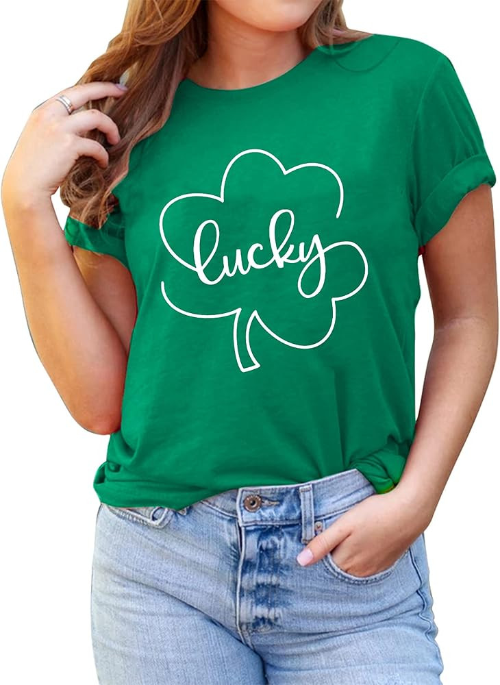 St. Patrick's Day Shirts for Women Shamrock T Shirt St. Paddys Day Lucky Green Clover Short Sleeve T | Amazon (US)