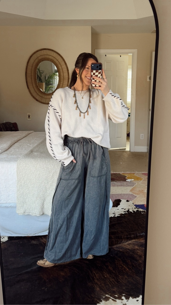 Save laundry, style your loungewear 🤝

Doing your hair, layering jewelry and adding a cute shoe will make a world of difference for the simplest, comfiest of outfits 

This outfit is my go-to comfy outfit when I don’t want to think about getting dressed or if I’m in a rush to get out the door. I love to contrast knit sweater to elevate these wide leg comfy cozy palazzo pants

Wearing my true to size MEDIUM in the sweater and pants. They have the permits perfect oversized fit so no need to size up


__
#ootd #casualoutfitideas #momstyle #amazonfashionfinds #sahmstyle #gifted #everydayoutfits #styleover30 head to toe Amazon | this seater is so cute and pairs so perfectly with these wide leg lounge pants | dress them down or dress them up like I did here

#LTKPetite #LTKootd #LTKmomlife