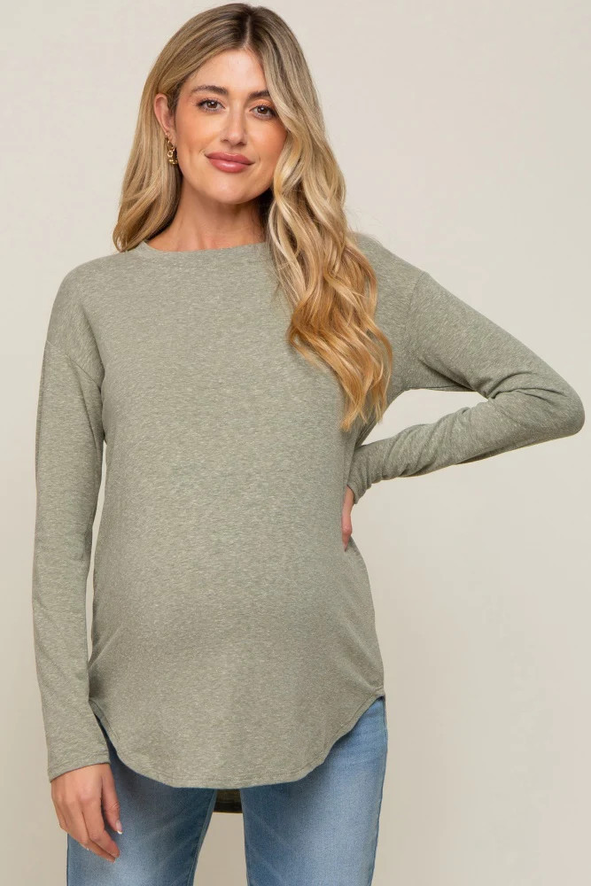Sage Long Sleeve Curved Hem Maternity Top | PinkBlush Maternity