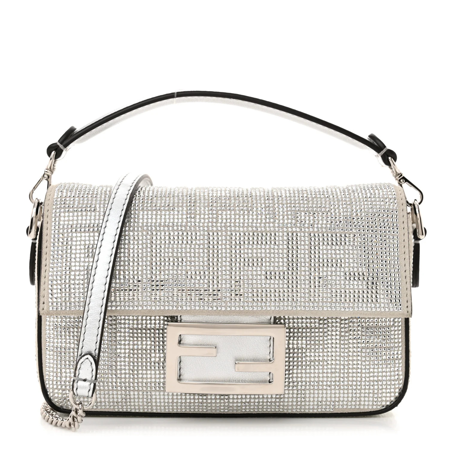 Crystal Vitello Laminato FF Mini Baguette Crystal Argento | FASHIONPHILE (US)