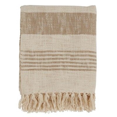 50&#34;x60&#34; Striped Throw Blanket with Tassels Tan - Saro Lifestyle | Target