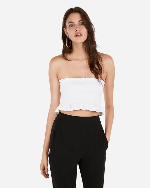 Olivia Culpo Smocked Cropped Tube Top | Express