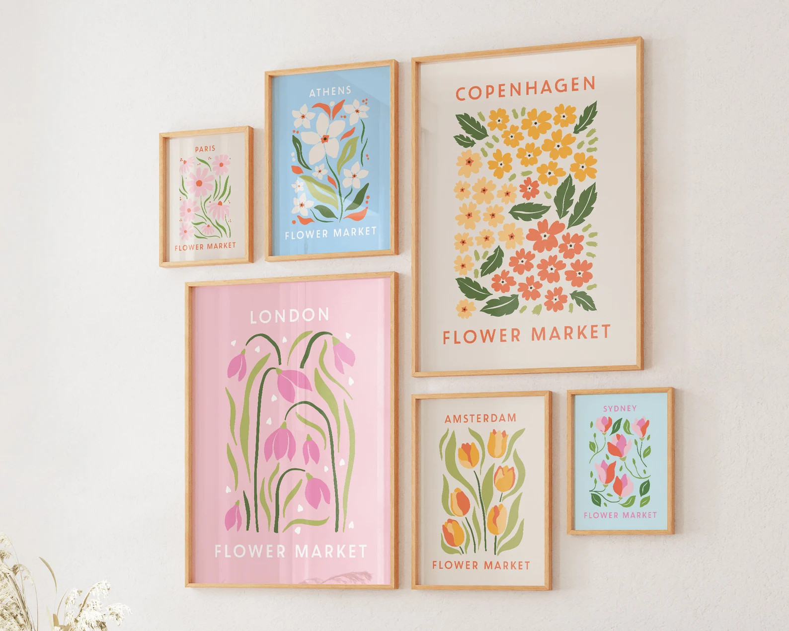 Flower Market Print Set of 6 Pink Wall Art Botanical Wall - Etsy | Etsy (US)