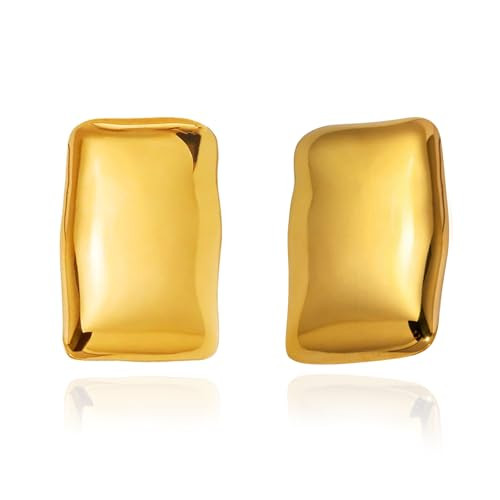 CETVLY Large Thick Rectangle Ear Stud Earrrings for Women,Oversized Chunky Geometric Minimalist Stainless Steel 18K Gold Plated Earrings,Non Tarnish Statement Trending Jewelry(sh gold) | Amazon (US)
