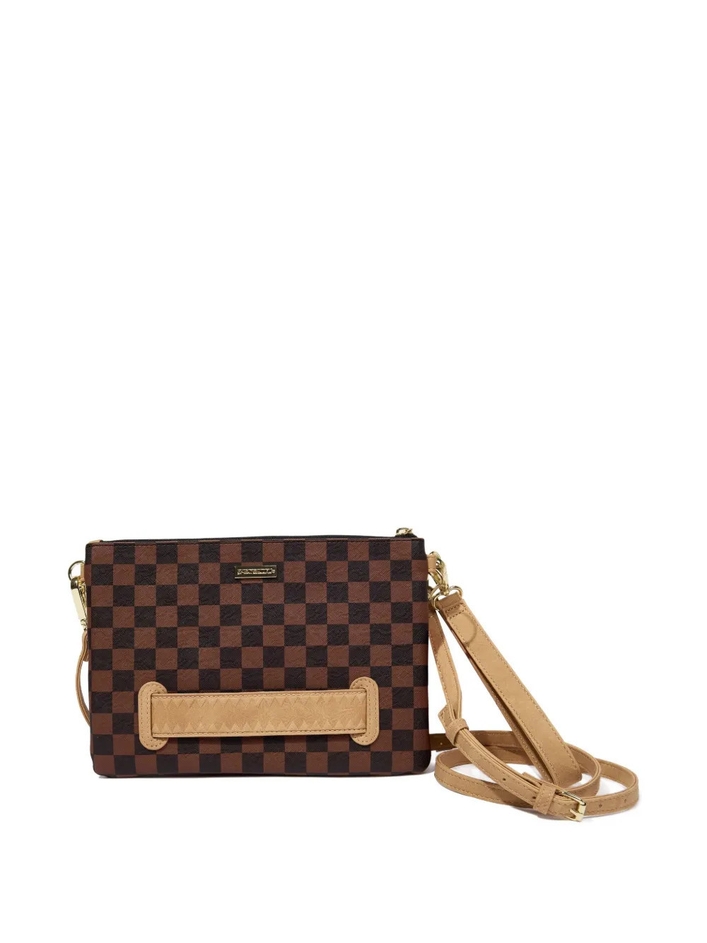 Sprayground Hennyville shark-checkered clutch bag - Brown | Farfetch Global