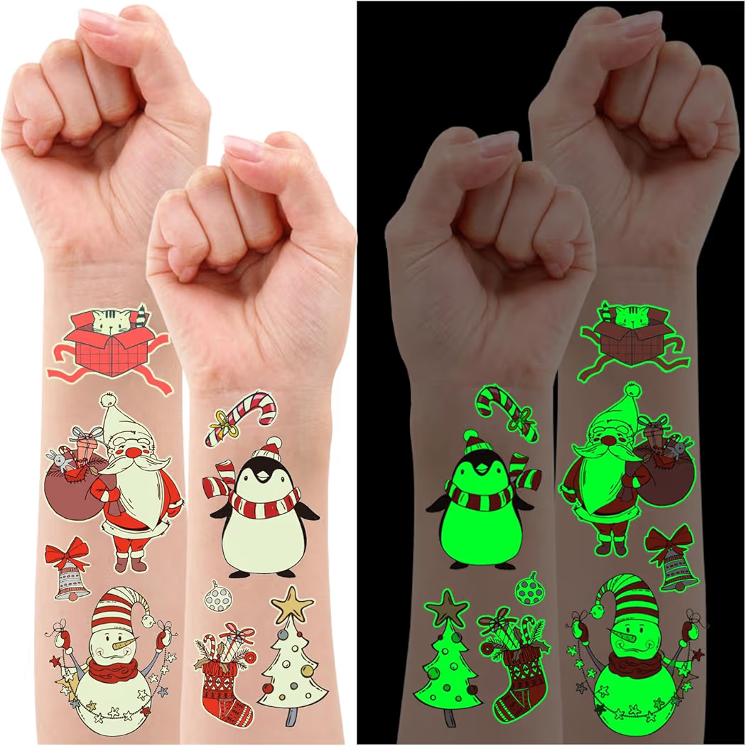 Partywind 10 Sheets Luminous Christmas Temporary Tattoos for Kids Stocking Stuffers, Christmas Pa... | Amazon (US)