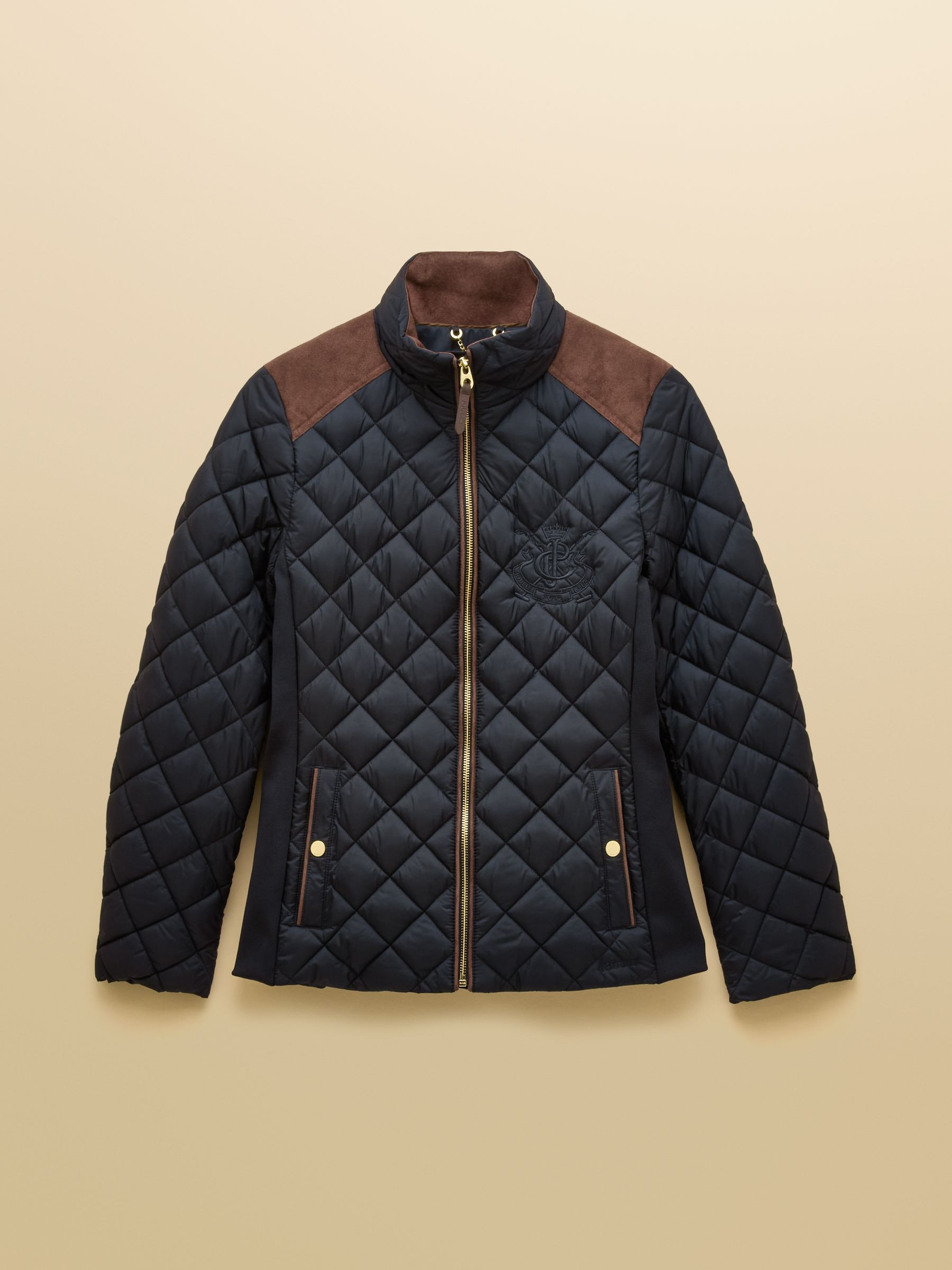 Braemar Luxe Navy Blue Showerproof Diamond Quilted Coat | Joules | Joules