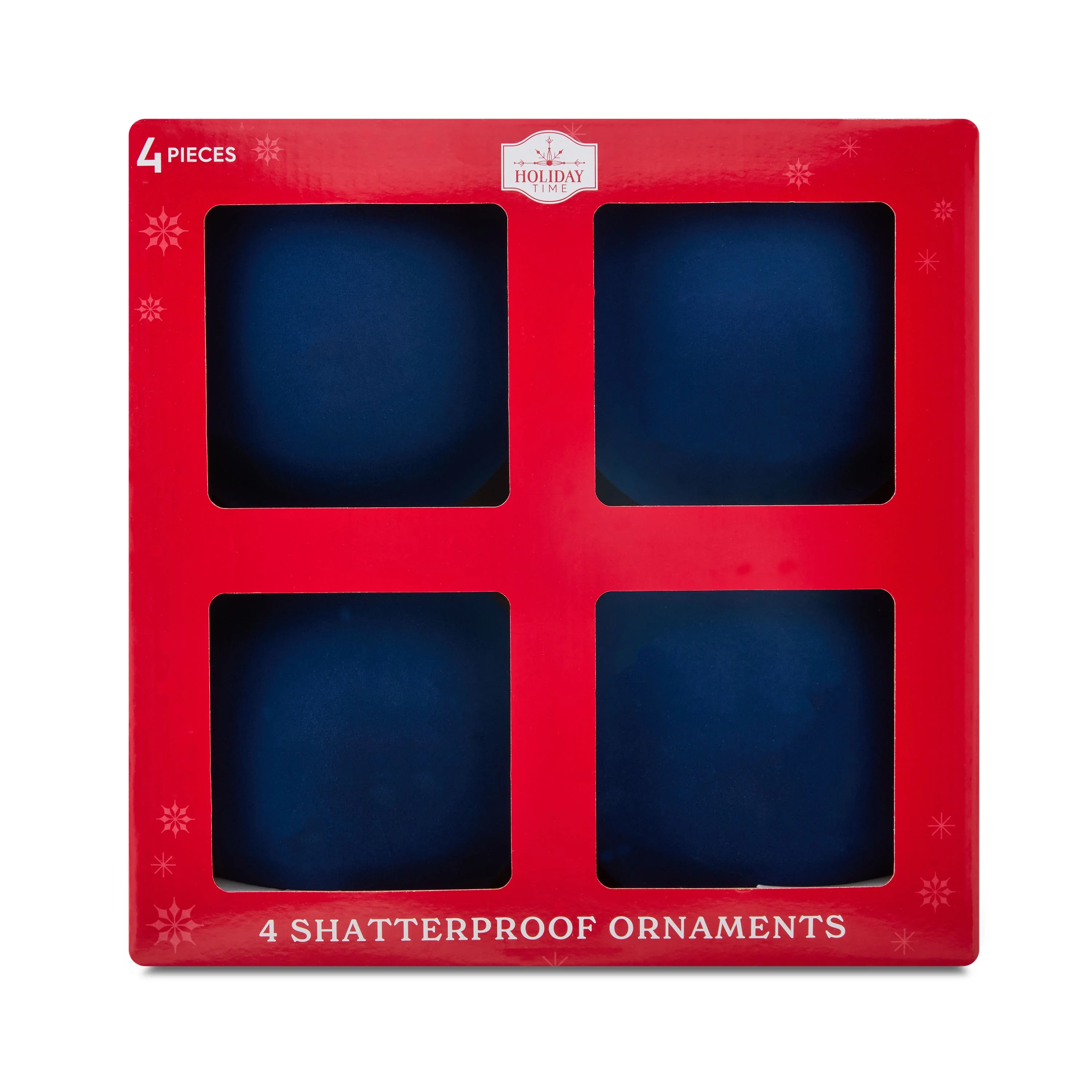 4-Count Navy Flocked Jumbo Shatterproof Christmas Ornaments, 5.9 in, by Holiday Time | Walmart (US)