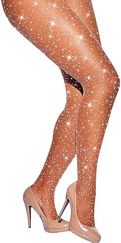 LUCKELF Sexy High Waist Tights Sparkle Rhinestone Fishnets Party Rhinestone Mesh Stockings | Amazon (US)