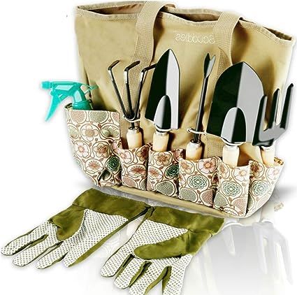 Scuddles Garden Tools Set - 8 Piece Heavy Duty Gardening Kit With Storage Organizer, Ergonomic Ha... | Amazon (US)