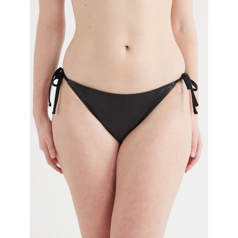 No Boundaries Juniors Faux Leather Side Tie Bikini Bottoms, Sizes XS-XXL | Walmart (US)