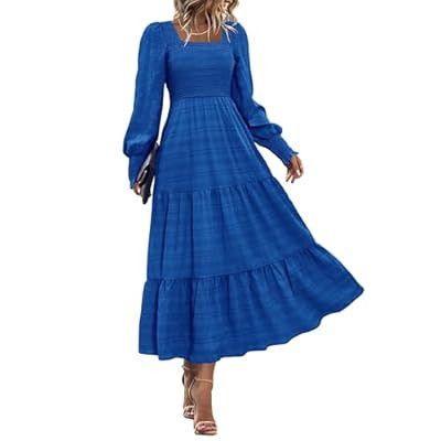 KIRUNDO Fall Dresses for Women 2025 Wedding Guest Maxi Long Sleeve Smocked… | Amazon (US)