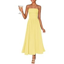 ZESICA Women's Summer Sleeveless Midi Dress 2026 Strapless Ruched A Line Flowy Wedding Guest Part... | Amazon (US)