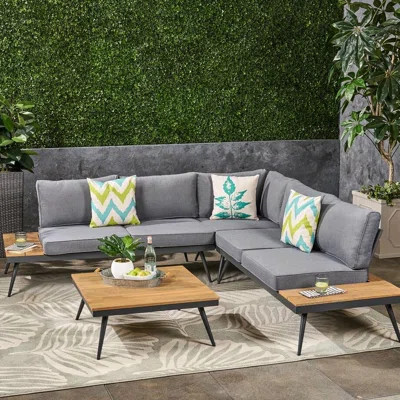 4 Outdoor Seating Group With Cushions. Mid-century Style Sectional . Faux Wood Ornaments And Fine Tabletop. Water- Fluffy Aluminum Frame For Durabilit | Wayfair North America