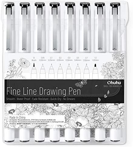 Ohuhu Fineliner Drawing Pens: 8 Packs Micro Pen Set Fine Line Art Pen Assorted Point Sizes Black ... | Amazon (US)