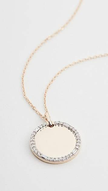 14k Round Pavé + Baguette Dog Tag Necklace | Shopbop