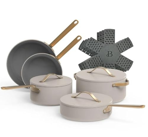 Beautiful 12pc Ceramic Non-Stick Cookware Set, Free from Forever Chemicals, Ceramic Non-Stick & non-toxic, Oven safe up to 500°F by Drew Barrymore (Porcini Taupe) | Amazon (US)