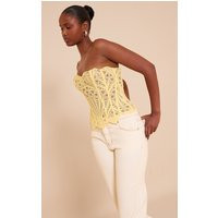 Butter Yellow Textured Sheer Floral Lace Corset, Butter Yellow | PrettyLittleThing UK
