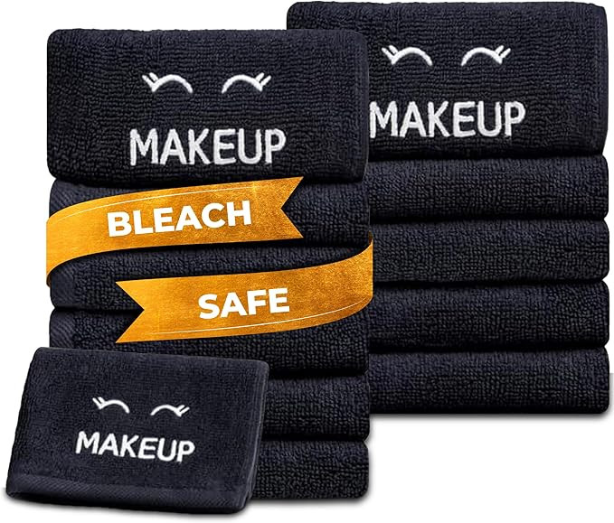 White Classic Bleach Safe Black Makeup Washcloths for Face Cleansing, 12 Pack - Super Soft Luxury... | Amazon (US)