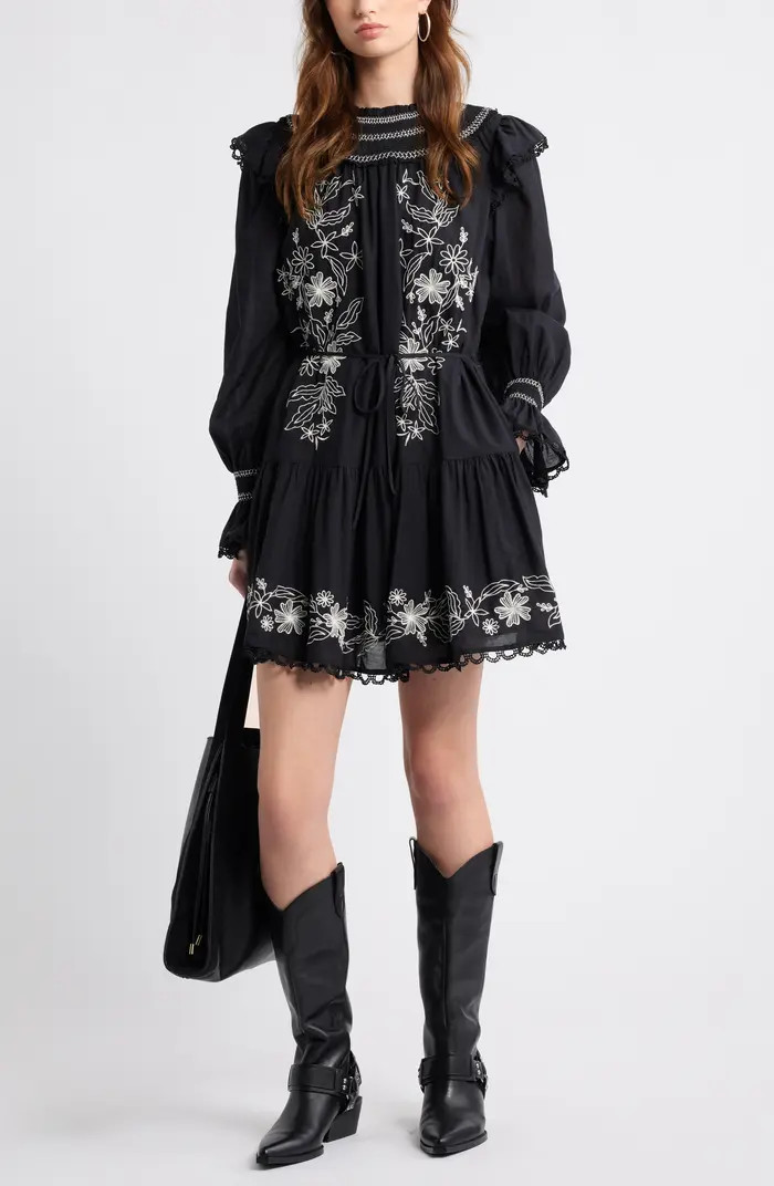 Smocked Embroidered Long Sleeve Minidress | Nordstrom
