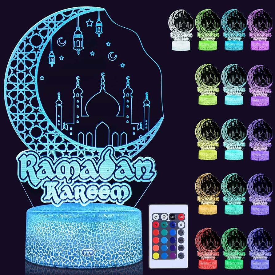 Dreamtop Ramadan Eid LED Night Light, Mubarak Eid Ramadan Decorations Moon 3D Ramadan Lamp with R... | Amazon (UK)