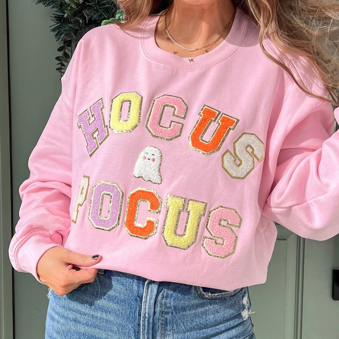 Hocus Pocus Letter Patch Crewneck Sweatshirt | United Monograms