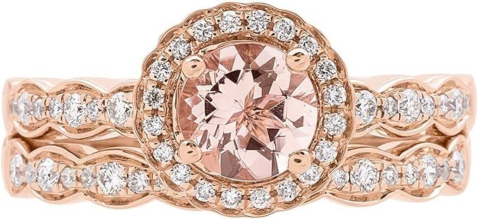 Gin & Grace 14K Rose Gold Real Diamond Ring (I1) with Genuine Morganite Daily Work Wear Jewelry f... | Amazon (US)