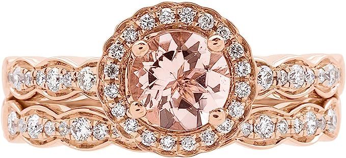 Gin & Grace 14K Rose Gold Real Diamond Ring (I1) with Genuine Morganite Daily Work Wear Jewelry f... | Amazon (US)