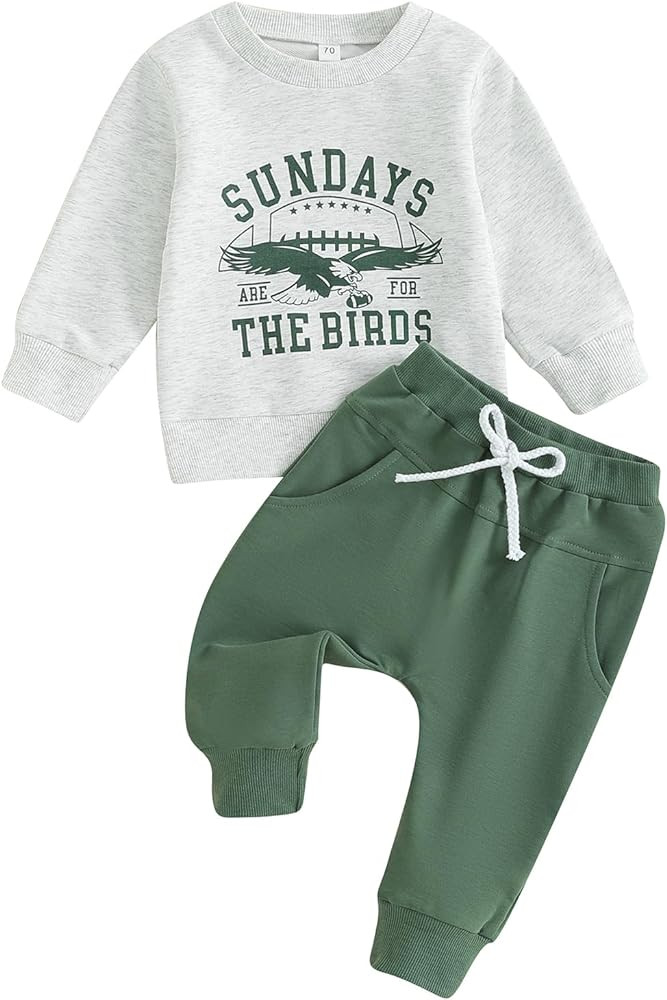 Ehfomius Toddler Baby Boy Football Outfit Sundays Are For the Birds Sweatshirt Pants Set Fall Win... | Amazon (US)