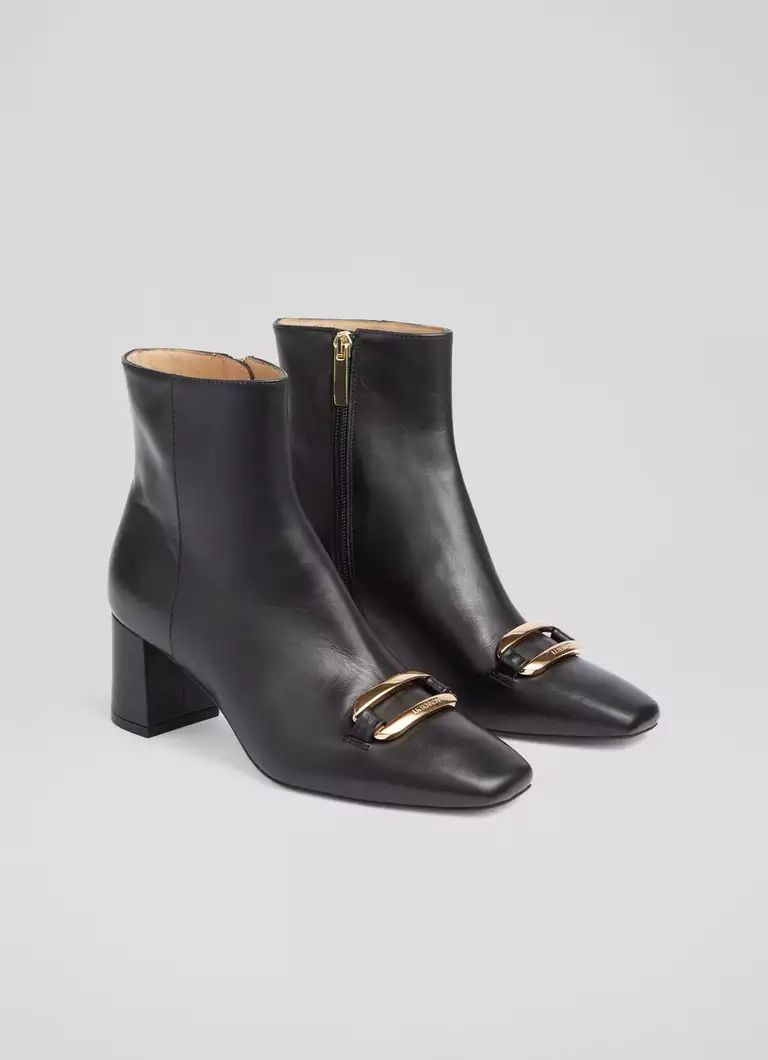 Novella Black Leather Gold Bar Ankle Boots | L.K. Bennett (UK)