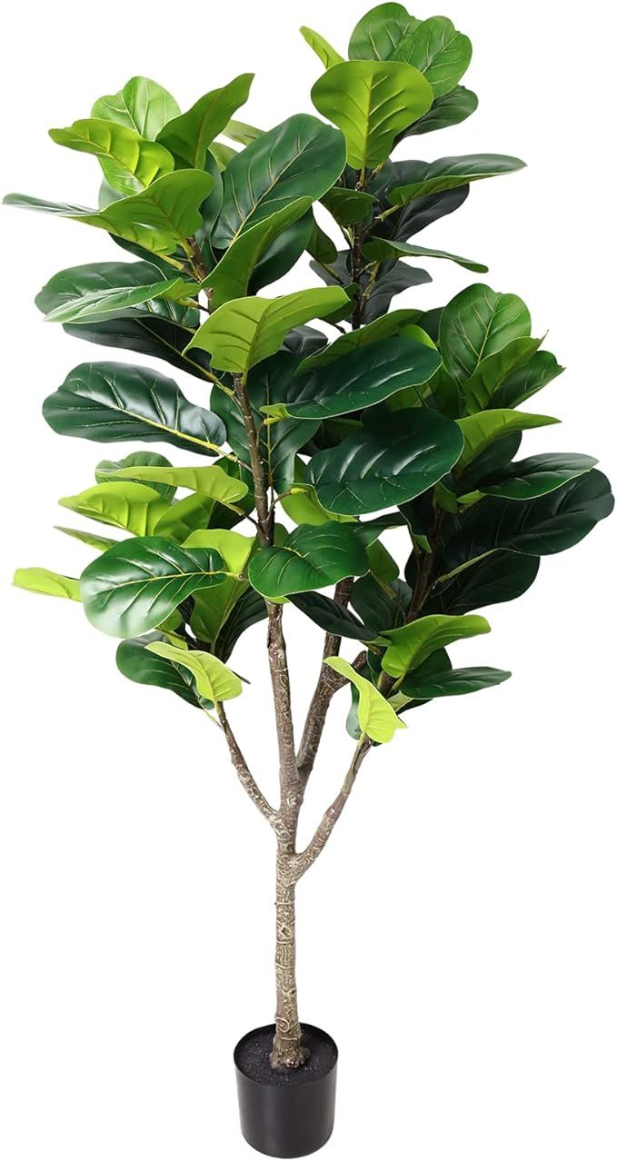 Artificial Plant Tall 5ft Faux Fiddle Leaf Fig Tree in Pot,Artifical Tree for Home Decor, Fake Tr... | Amazon (US)